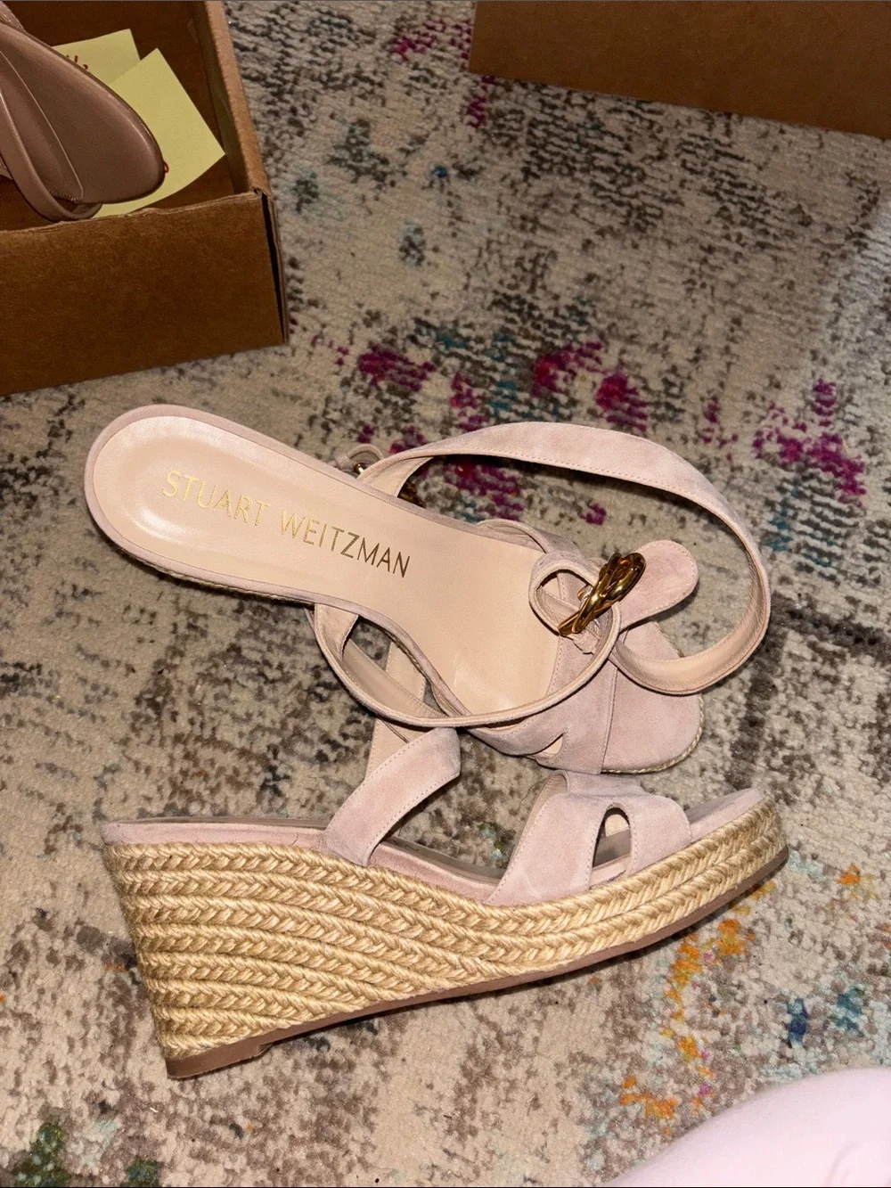 Stuart weitzman 8.5 blush espadrille wrap wedges